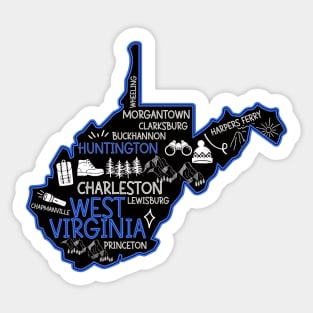 Huntington West Virginia Map Lewisburg Morgantown Sticker